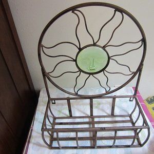VINTAGE-RUSTIC STEEL FARMHOUSE LARGE WELL BASKET WITH SUN SCULPUTURE DESIGN